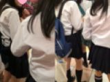 【500円】★２カメ★制服３人組をロックオン！！一緒にレジ待ちして頂きました！！