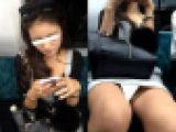 (電車対面）(顔出し)休日の美人OLさん…ミニタイトスカートワンピからむき出しのパンストあんよを観察してみました!!