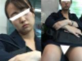 (電車対面）(顔出し)うとうと意識まどろむOLさん…無防備にひらいちゃったパンストお股を観察してみました!!
