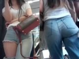 無防備なアイドル系女子＊ダメージジーンズの隙間から覗く白いパンツと尻に浮き出るV字ライン