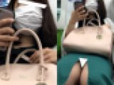(電車対面）(顔出し)ディープなフロントスリットで…アグレッシブに攻める可愛い女子大生さんを観察してみました!!