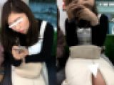 (電車対面）(顔出し)巨乳ちゃん…ロングスカートフロントスリットが悩ましい…可愛い女子大生さんを観察してみました!!