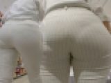 【FullHD】「細く見えるはず」のストライプのパンツが今にも張り裂け寸前状態でパンパン…な超爆尻