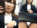 (電車対面）(顔出し）短めタイトスカートからむっちりふとももちゃんをむき出しにする…クォーターリクルート女子大生さんを観察してみ