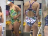 ○D競泳水着の水泳部プールサイド