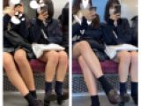 カメラ目線でバレ？仲良しJK風制服美女の対面エロ過ぎるミニスカ生脚197