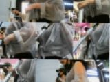 シースルー上着をはだけさして美乳を晒けだすお姉さん