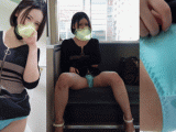 電車内でパンティ露出　染み付きパンチラで挑発してくるエッチなお姉さん