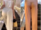 【2名・エスカレーターで直視する着衣尻】