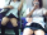 電車内で制服少女が見せたエロいスケ白Pのご褒美丸見えパンチラ