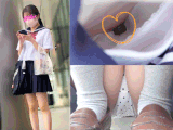 【坂系美少女声かけ】【セーラーからのぞく純白ブラ＆主張満点乳首】【前後から挟み撃ち…禁断の水玉パンツ逆さ撮り】