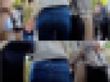 【ジーンズ美尻】美尻J◯ちゃんのキツキツジーンズ着衣尻を粘着撮影。