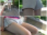【テニスウェア】直下アングル??ショーパンのくっきりPライン&amp;すきまおぱんつ?太もももサイコーっす！